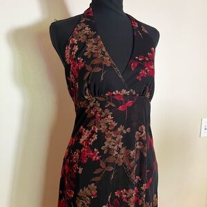Taunt Asymmetrical Floral Dress in Red and Brown